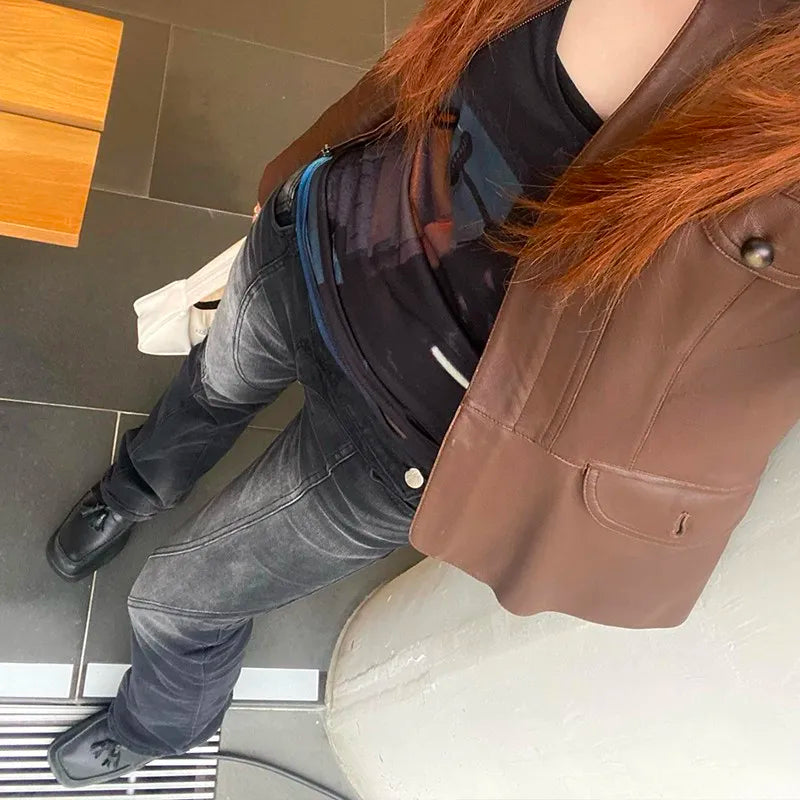 Karrram Vintage Distressed Low Waist Jeans Grunge Asymmetrical Waist Denim Pant Korean Fashion Black Flare Jeans Kpop Streetwear - Matrix-studios.com