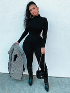 Hugcitar Fall Long Sleeve Solid Turtleneck Sexy Skinny Bodycon Jumpsuit Women Fashion Streetwear Sport Casual Romper Overalls - Matrix Studios