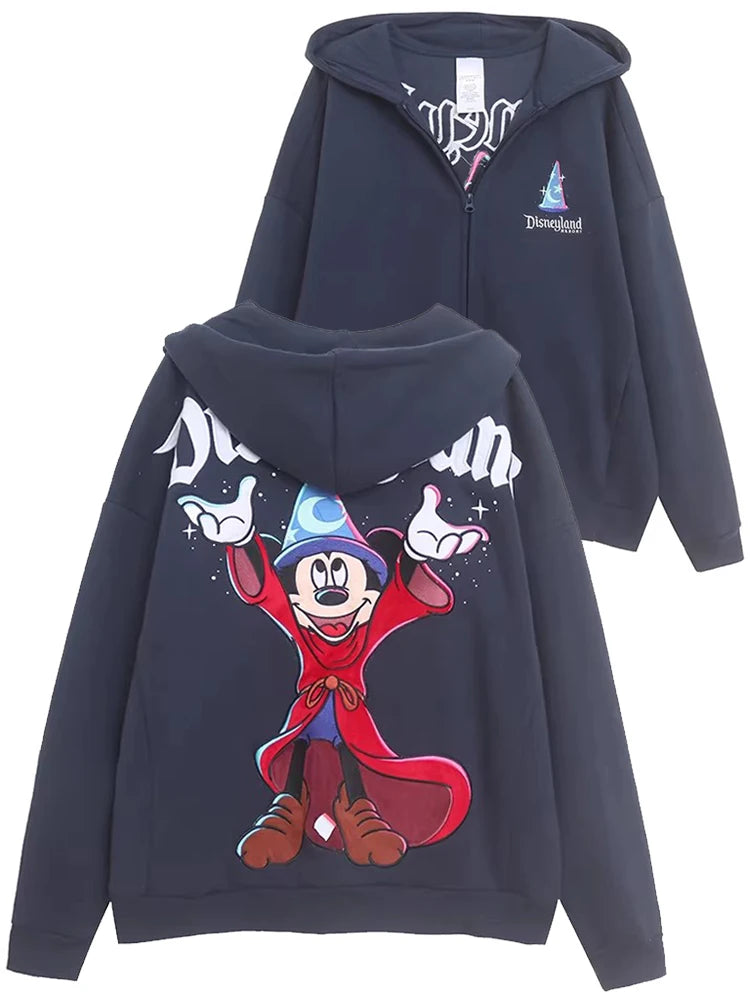 Disney World Castle Letter Magic Mickey Mouse Cartoon Print Embroidery Fleece Sweatshirt Women Hooded Zipper VELOUR Jumper Top - Matrix Studios