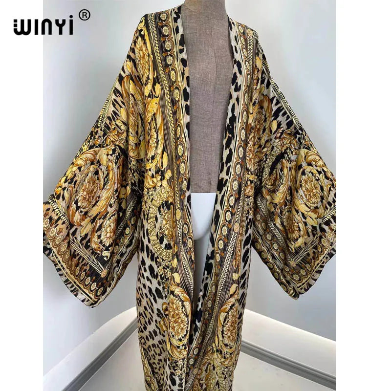 WINYI 2022 africa Boho Printed Long Kimono Dress Bikini Wrap Cover-ups Women Summer Clothes Beach Wear Swim Suit Cover Up kaftan - Matrix Studios