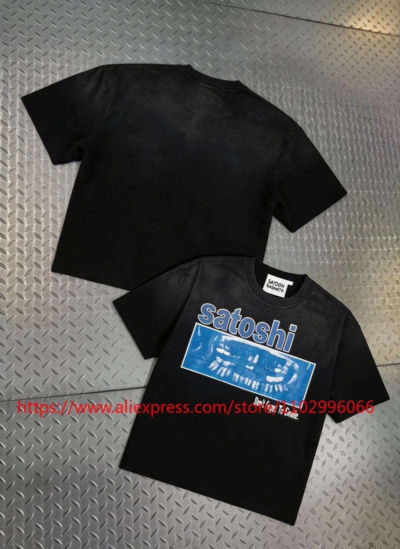 Y2K Gothic Skull Flame Graphic Tee Satoshi Nakamoto Letter Print Oversized Washed Black Men Casual Street T-Shirts - Matrix-studios.com
