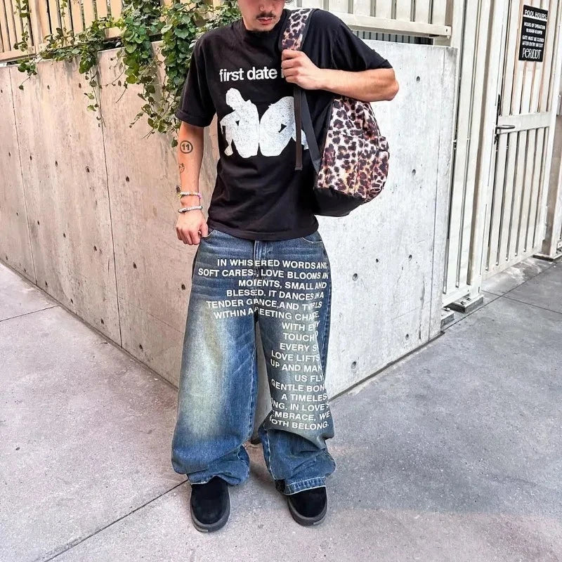Deeptown Vintage Letter Print Women Man Jeans Y2k Harajuku Washed Wide Leg American Style Denim Pants Baggy Hip Hop Streetwear - Matrix-studios.com