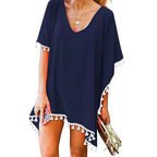 Fashion V Neck Summer Sunscreen Smock Loose Casual Beachwear Shirt Bathing Suit Plus Size Swimsuit Cover Up Dress for Women - Matrix Studios
