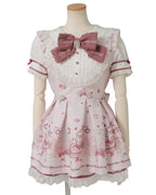 Summer Y2K Harajuku Japanese Subculture Kawaii 2 Piece Set Women's Short Sleeve Bow Printed Dress + Lace Mini Skirt Sweet Outfit - Matrix-studios.com