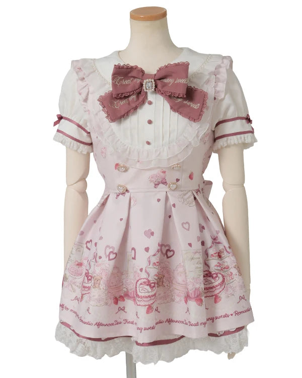 Summer Y2K Harajuku Japanese Subculture Kawaii 2 Piece Set Women's Short Sleeve Bow Printed Dress + Lace Mini Skirt Sweet Outfit - Matrix-studios.com