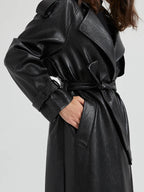 Lautaro Spring Autumn Extra Long Brown Pu Leather Trench Coat for Women Sashes Luxury Chic Overcoat Runway European Fashion 2024 - Matrix Studios
