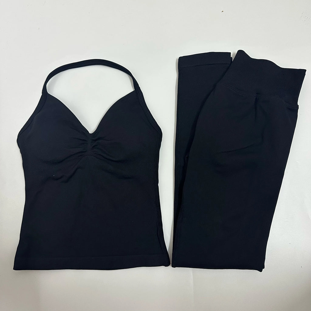 2 Pieces Set Yoga Leggings Set Women Backless Tank Tops High Waist Scrunch Gym Suit Fitness Clothes Outfit Yoga Set - Matrix-studios.com