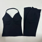 2 Pieces Set Yoga Leggings Set Women Backless Tank Tops High Waist Scrunch Gym Suit Fitness Clothes Outfit Yoga Set - Matrix-studios.com