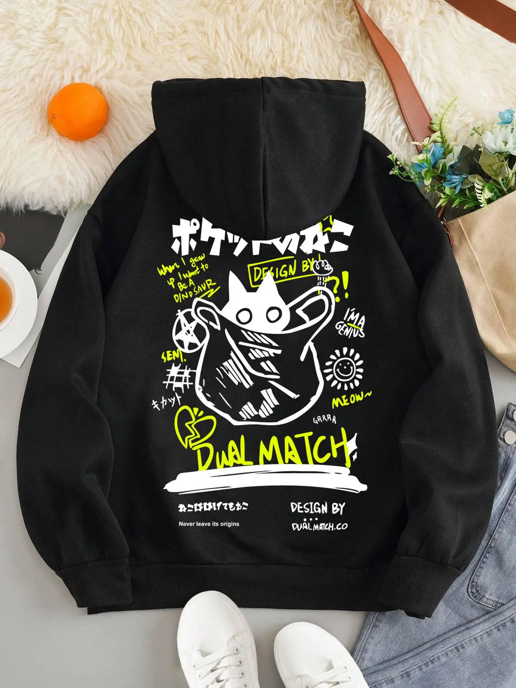 Cute Cat Cartoon Printed Sweatshirt Women Harajuku Casual Loose Hooded Fashion Soft Pocket Hoodies Autumn Warm Female Clothes - Matrix Studios
