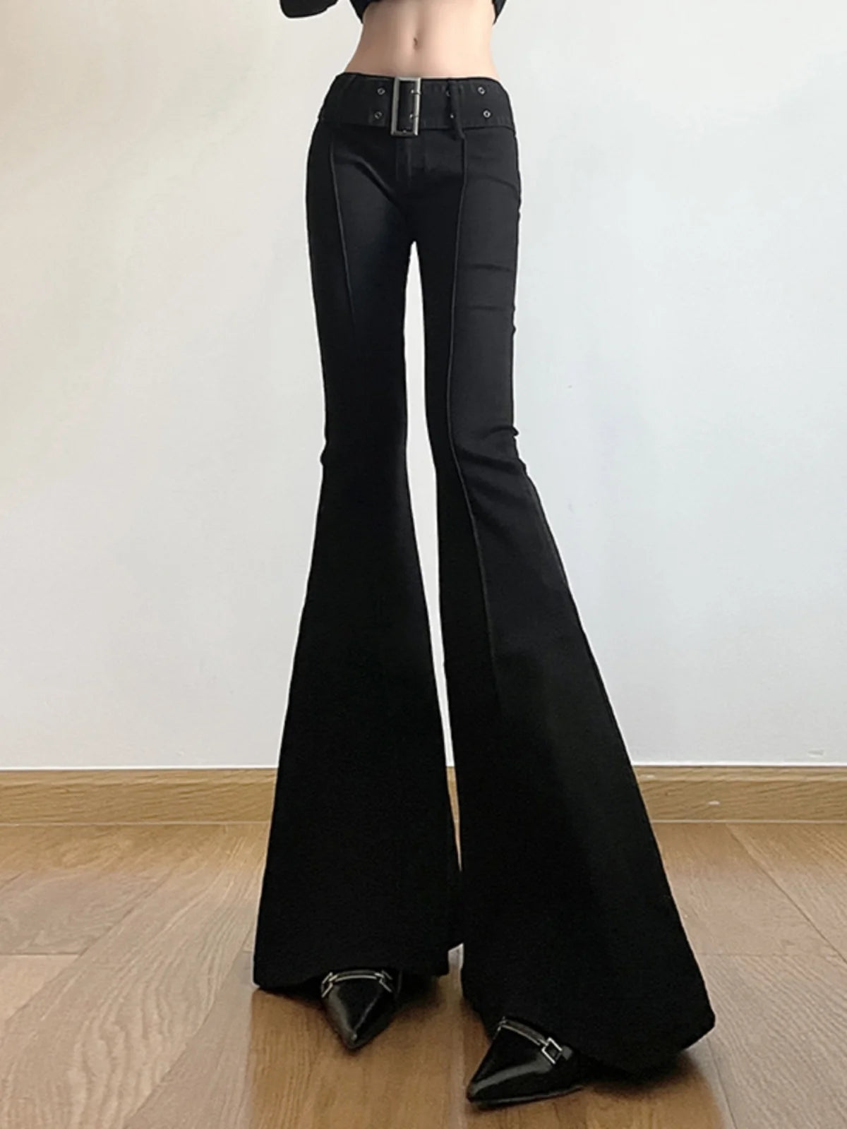 Women's Black Jeans Flare Pants Y2k Retro Emo 2000s Streetwear Fashion Trousers Harajuku Wide Yoga Pants 90s Aesthetic Clothes - Matrix-studios.com
