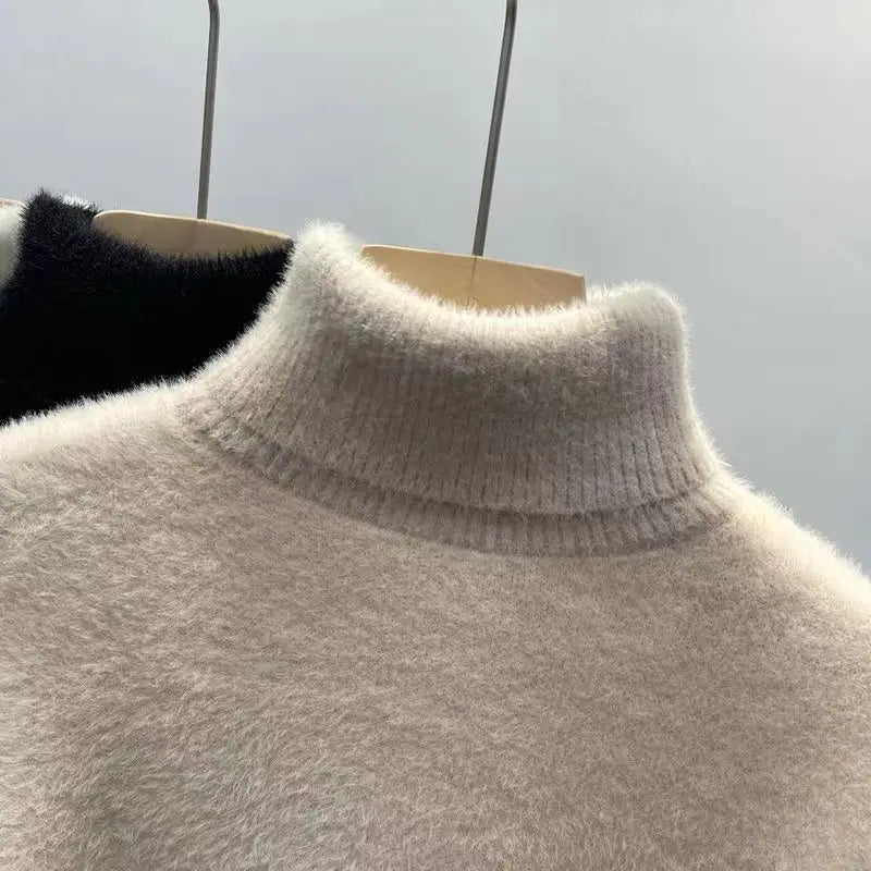 Women's Turtleneck Sweater Faux Mink Top for Women Solid Plush Thickened Warm Bottoming Shirts Basic Knitwear Thermal Pullovers - Matrix Studios