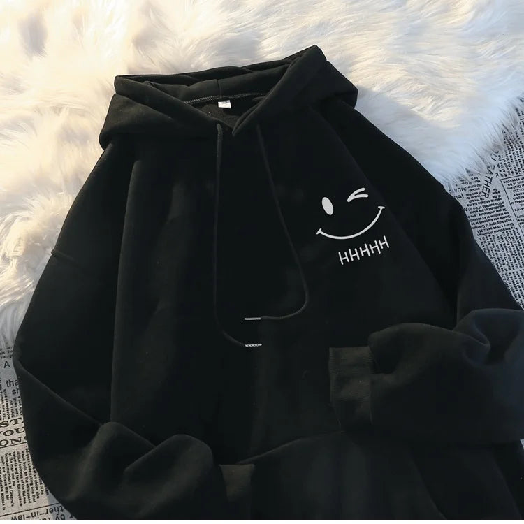 Men's Smiling Face Funny Fashion Couple Hooded Sweater American Heavyweight Loose Thickened Cashmere Boys' Hoodie Pullover Top - Matrix Studios