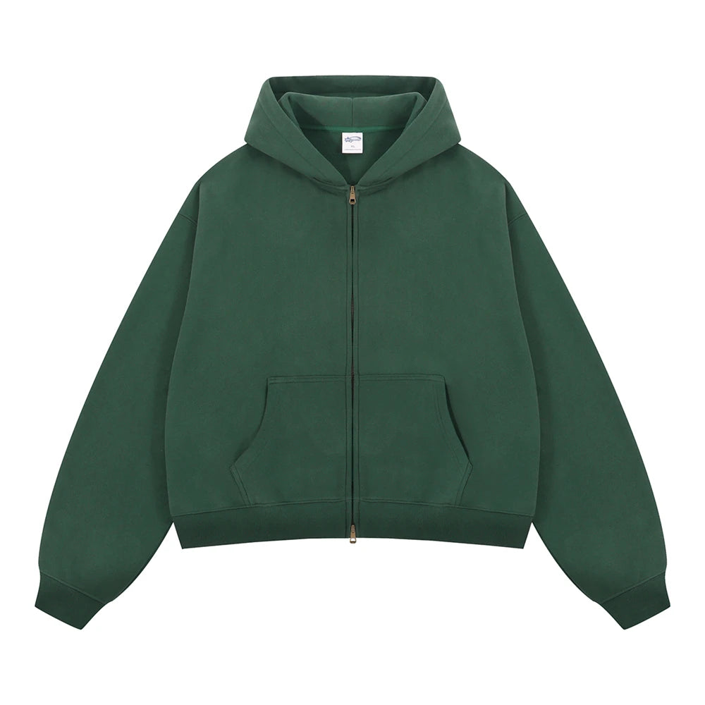 ZODF Trendy 2025 Winter Man Solid Fleece Boxy Hoodies Unisex 350gsm Double Head Zipper Hooded Sweatshirts Coat HY1122 - Matrix Studios