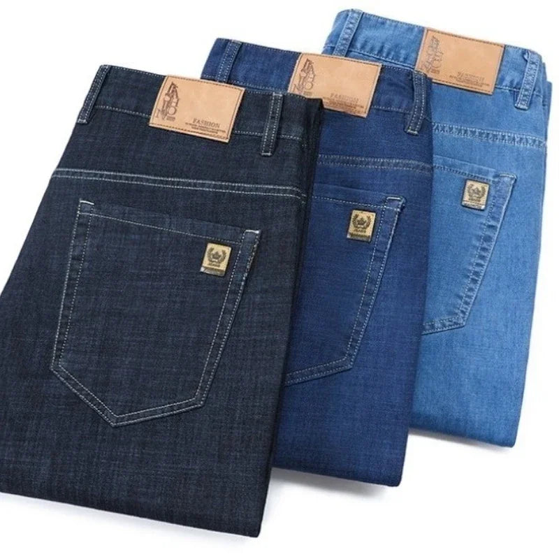 Men's Ice Silk Jeans Summer New Lyocell Thin Business Casual Denim Pants Classic All Match Slim Fit Straight Elastic Jean Male - Matrix Studios