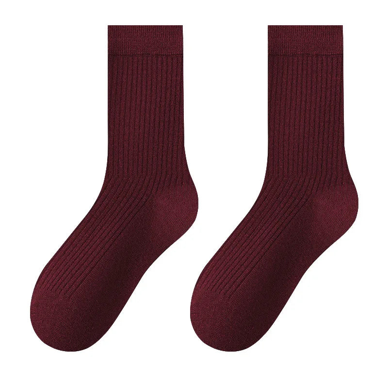 1pair Women's Ankola Red Socks Autumn Winter Knitting Solid Color Japanese Middle Tube Stockings Middle Tube Socks - Matrix Studios