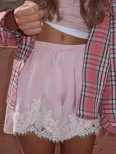 Cute Women Satin Silk Lace Trim Shorts Silky Low Rise Boxer Shorts Y2k Teen Girls Y2K Coquette Lounge Slip Bottoms - Matrix Studios