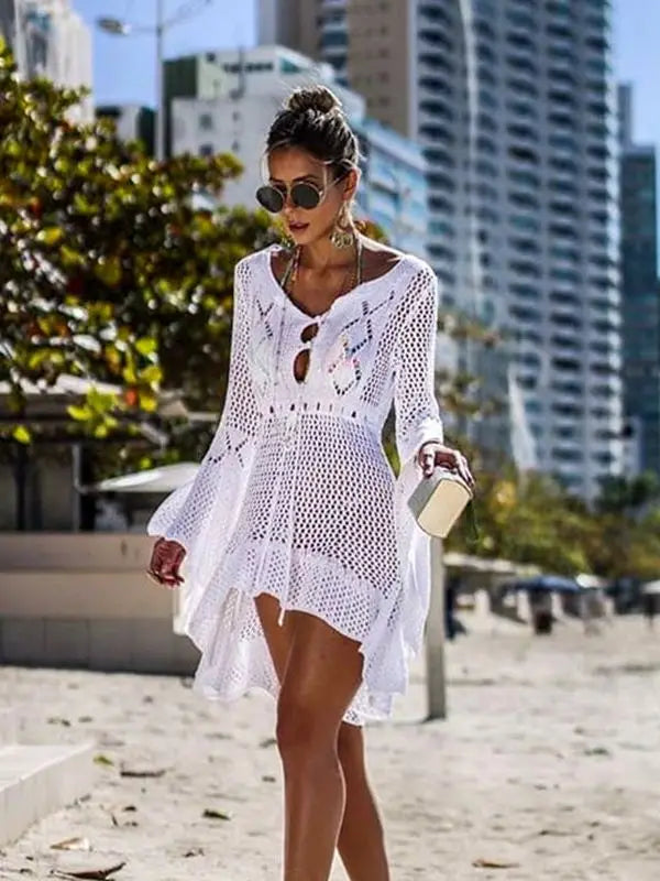 Sexy Cover Up Bikini Women Swimsuit Cover-up Beach Bathing Suit Beach Wear Knitting Swimwear Mesh Beach Dress Tunic Robe - Matrix Studios