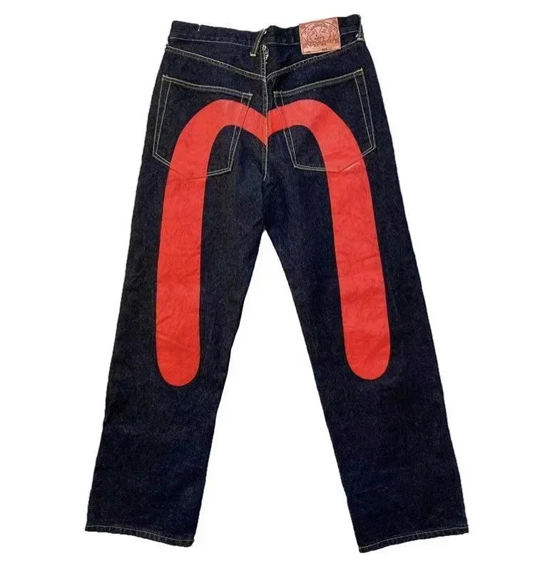 Jeans Women Gothic Y2K Retro Streetwear Black Cargo Punk Vintage Kpop Print Wide Leg Denim Panrts Female Autumn Trousers Pants - Matrix-studios.com