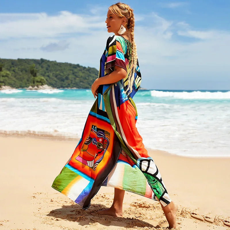 Plus Size Swimsuit Kaftans Beach Cover Ups Colorful Outfits Dress Bathing Suit for Women Vacation Outfits - Matrix Studios