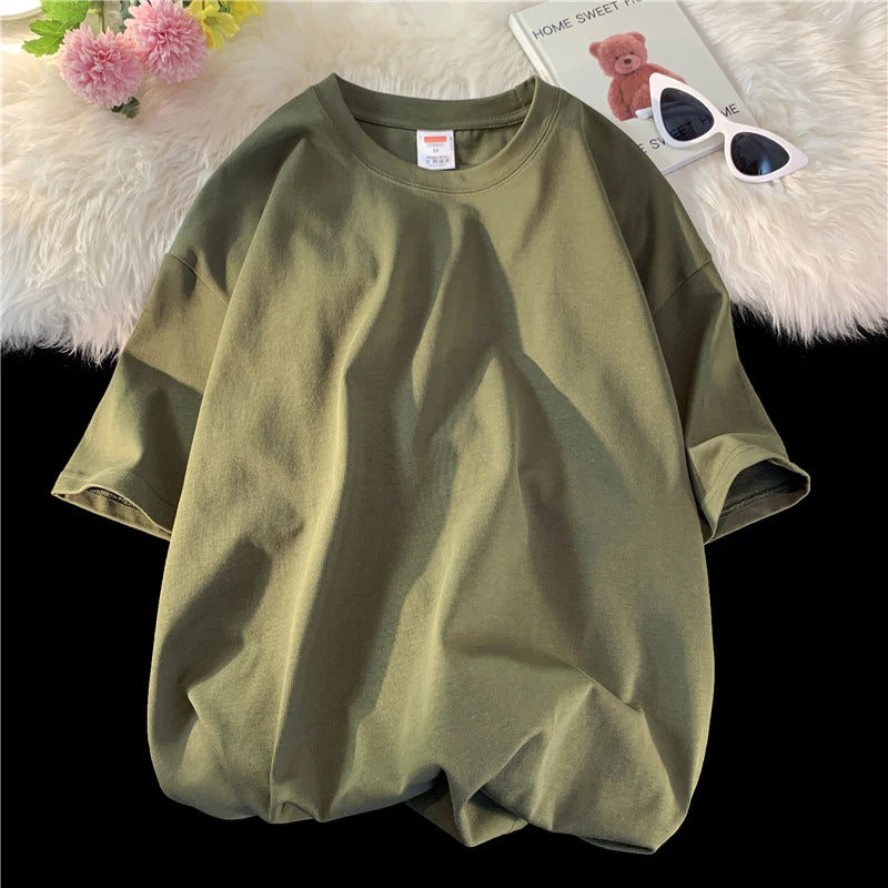Oversized Summer Short Sleeve Men's T Shirt New Fashion Solid Loose O-Neck T Shirts Mens Cotton Hip Hop Streetwear Top Tees 5XL