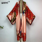 WINYI 2026 Summer Women Cardigan stitch Cocktail sexy Boho Maxi African Holiday Batwing Sleeve Silk feeling Robe kimono kaftan - Matrix Studios
