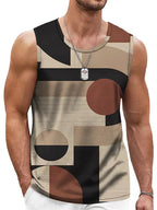 Mens Retro Geometric 3D Printed Tank Top Summer Casual Crew Neck Fashion Trend Sleeveless Vest Loose Breathable Sports Tops - Matrix Studios