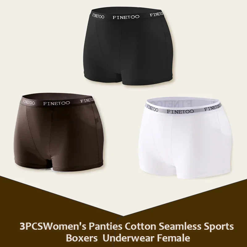 3Pcs Women's Panties Cotton Seamless Sports Boxers Underwear Female Solid Color Briefs Lingerie Intimate Underpant Finetoo S-XXL - Matrix Studios