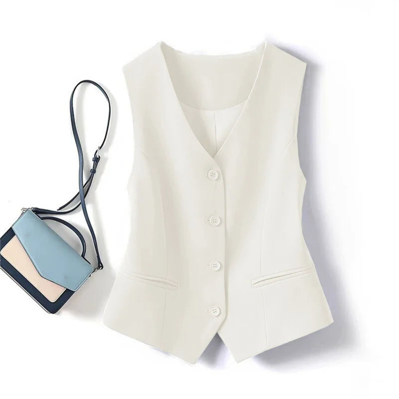 Spring Summer Korean Fashion Vest 2025 New Women Short Fashion V-neck Sleeveless Casual Blazer Waistcoat Coats Female Tops - Matrix Studios