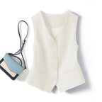 Spring Summer Korean Fashion Vest 2025 New Women Short Fashion V-neck Sleeveless Casual Blazer Waistcoat Coats Female Tops - Matrix Studios