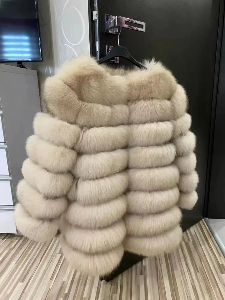 70CM 4in1 New Fast Shipping New Fashion Women Fashion Real Natural Fox Fur Long Coat Jacket for Winter Warm Over Coat - Matrix Studios