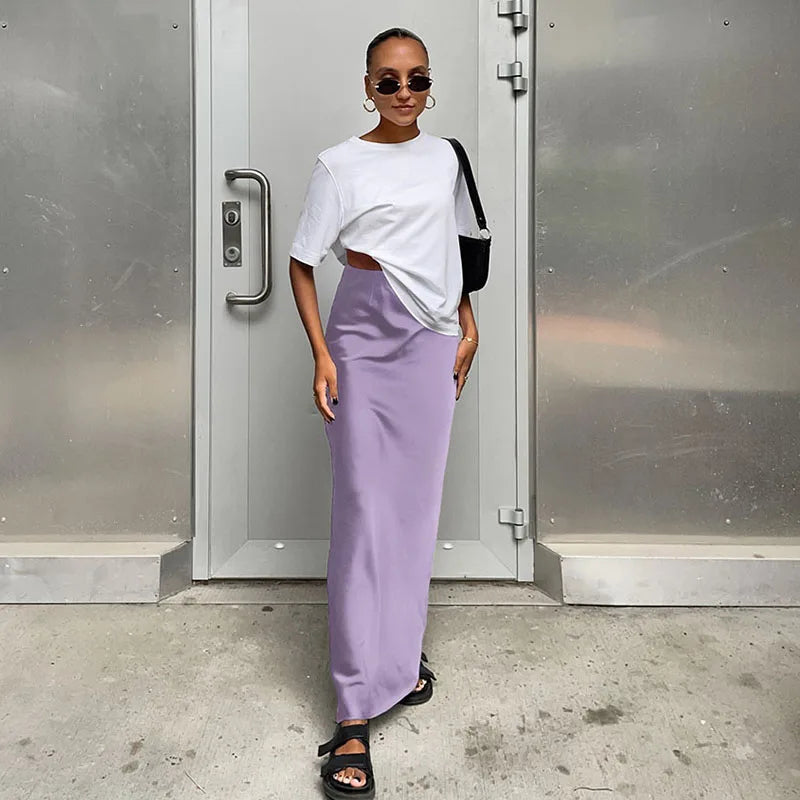 Elegant Satin Black Trumpet Skirts Fashion Slim High Waist Skirts Women Female Solid Office Long Skirt Spring Summer - Matrix-studios.com