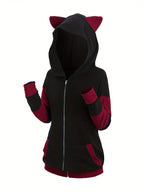 2024 European and American fashion women's new thick cat ears in autumn and winter long color matching hooded sweater coat - Matrix Studios
