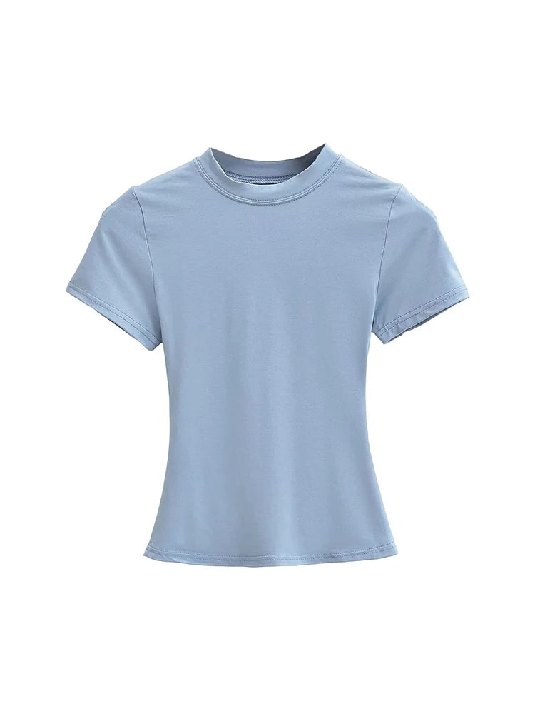 2025 New High Quality Casual T shirt Sexy Slim Short Sleeves Fashion Trend Solid Women Clothing y2k Tops - Matrix-studios.com
