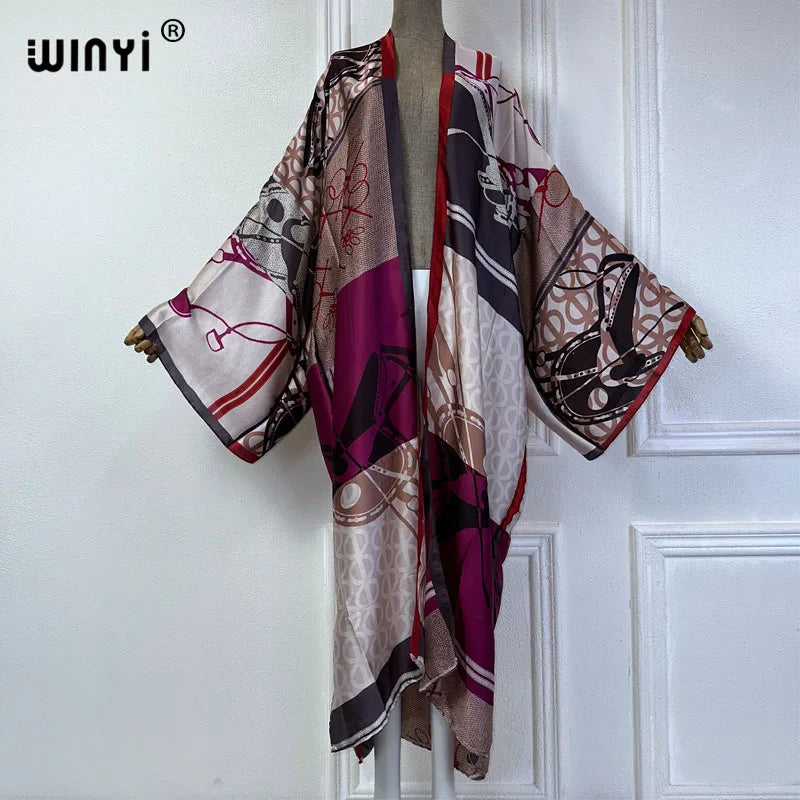 WINYI Summer Bohemian Kimono Beach Cover-Up Swim Suit Elegant African Women Boho Cardigan Sexy Holiday Long Sleeve Beach Dress - Matrix Studios