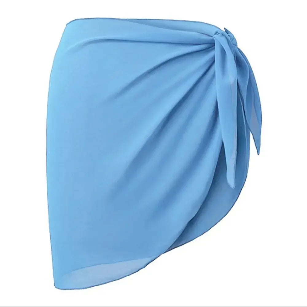 Summer Women Short Solid Sarong Swimsuit Coverups Beach Bikini Wrap Sheer Short Skirt Chiffon Skirt Scarf Swimwear Cover-ups - Matrix Studios
