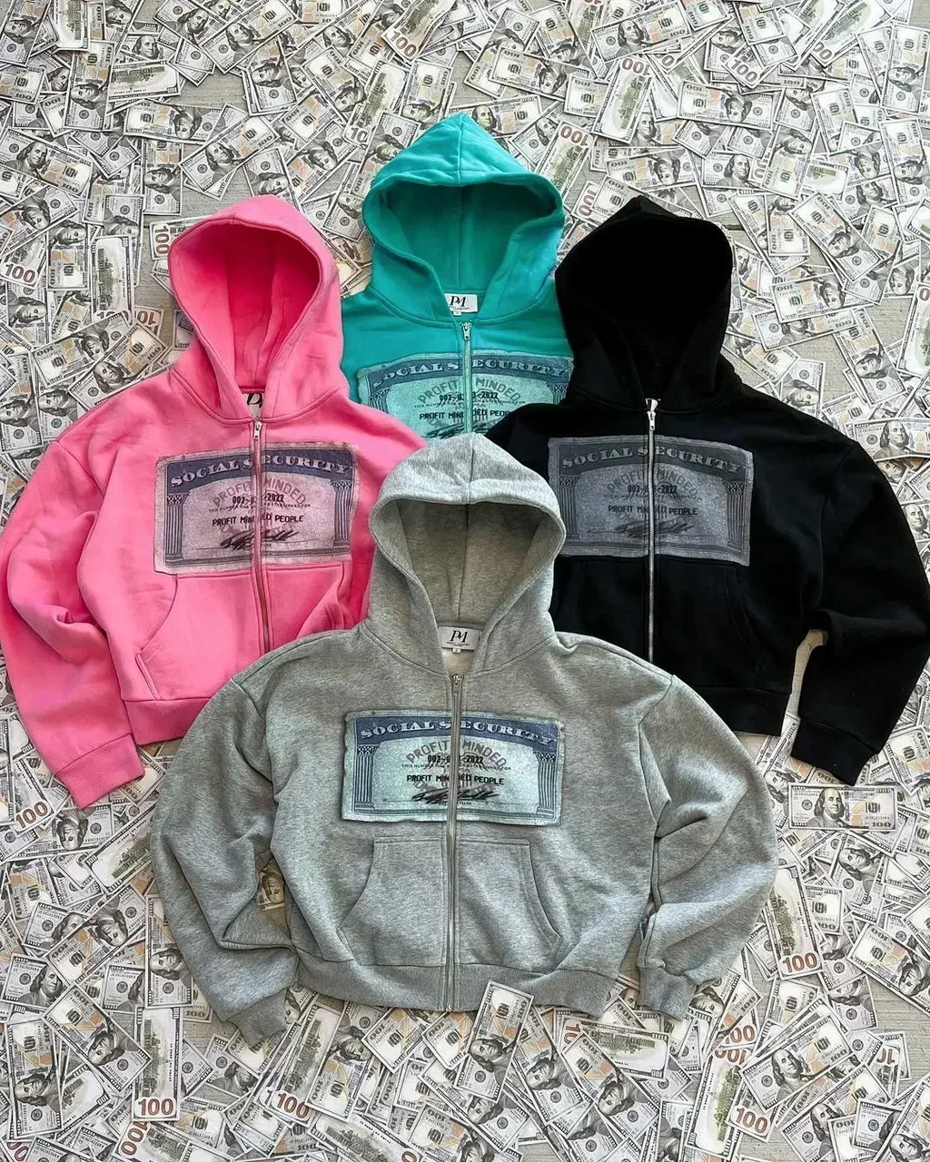 Autumn Y2K retro hoodies for men and women with printed personalized patterns Y2K style street hooded cardigan long sleeves - Matrix Studios
