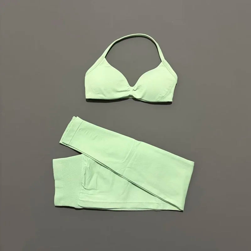 2Pcs HISTELLO Seamless Yoga Sports Set for Women Resistant Backless Bra Pilates Fitness Workout Running Leggings Gym Suit - Matrix-studios.com