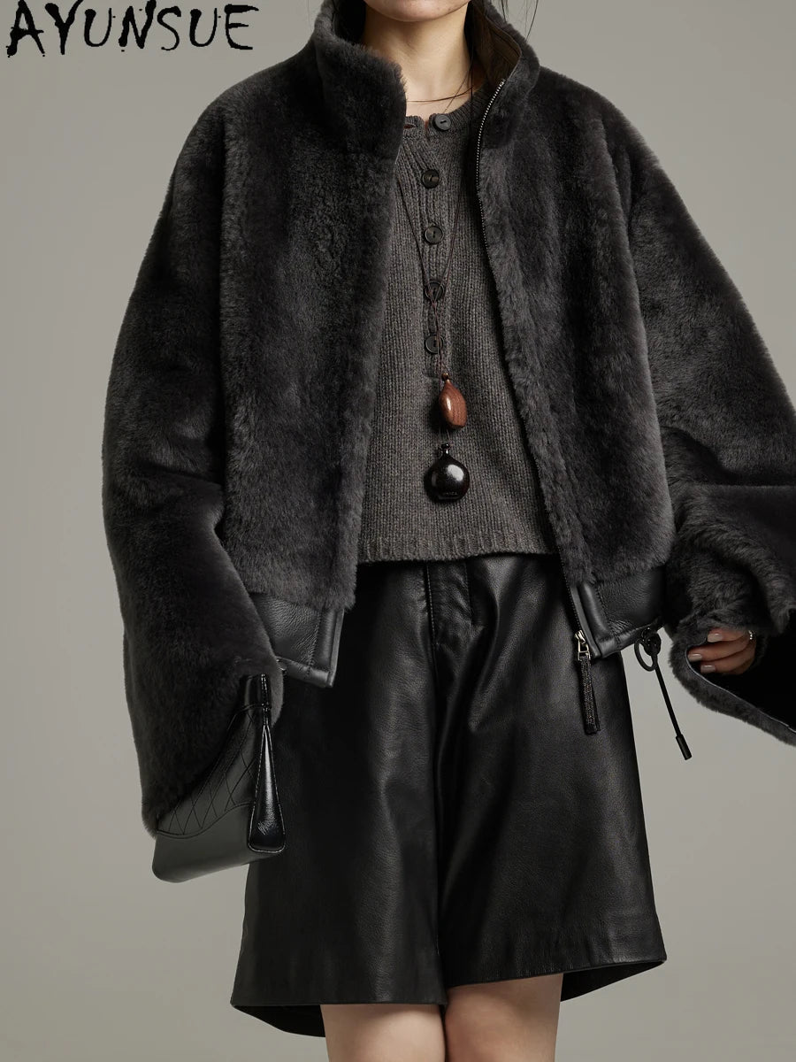 AYUNSUE Natural Sheepskin Fur Coat Women Stand Collar Real Leather Jacket Winter Jackets Luxury Clothing Female Шуба Женская - Matrix Studios