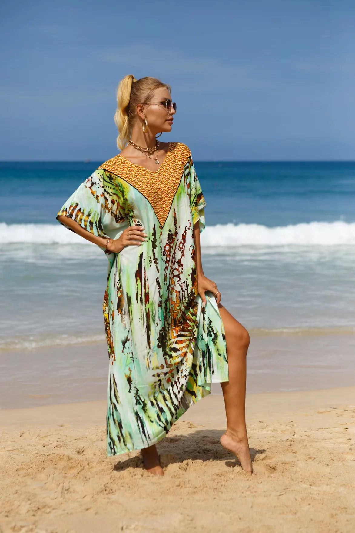 Kaftan Dresses Tropical Printed Cover Ups for Swimwear Women Elegant Maxi Robe Holiday Bathing Suits Dropshipping Hot Sales - Matrix Studios