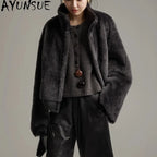 AYUNSUE Natural Sheepskin Fur Coat Women Stand Collar Real Leather Jacket Winter Jackets Luxury Clothing Female Шуба Женская - Matrix Studios
