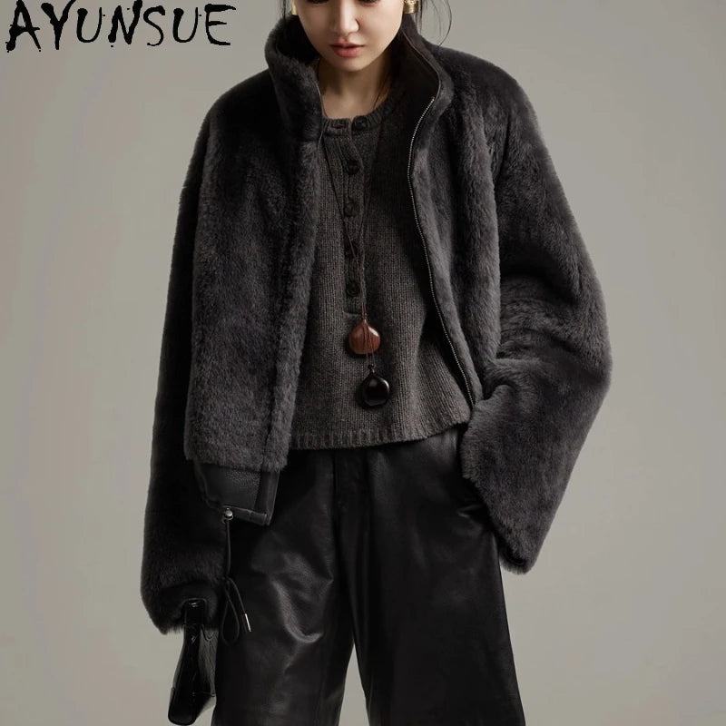 AYUNSUE Natural Sheepskin Fur Coat Women Stand Collar Real Leather Jacket Winter Jackets Luxury Clothing Female Шуба Женская - Matrix Studios