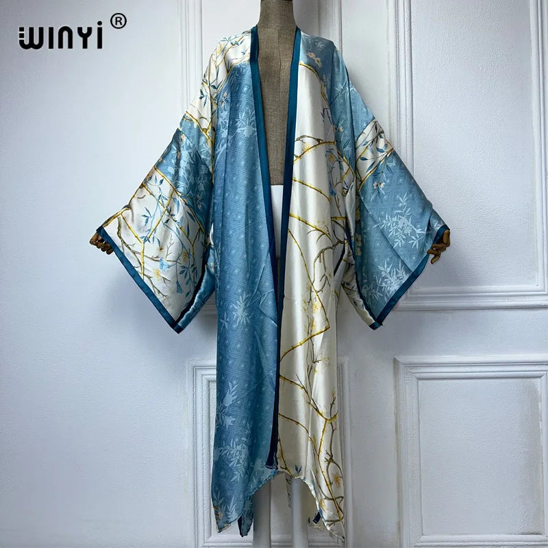 WINYI New Kimono Africa Print Dress Beach Wear Elegant Cardigan Sexy Holiday Beach Outfits for Women Vestidos Swimwear - Matrix Studios