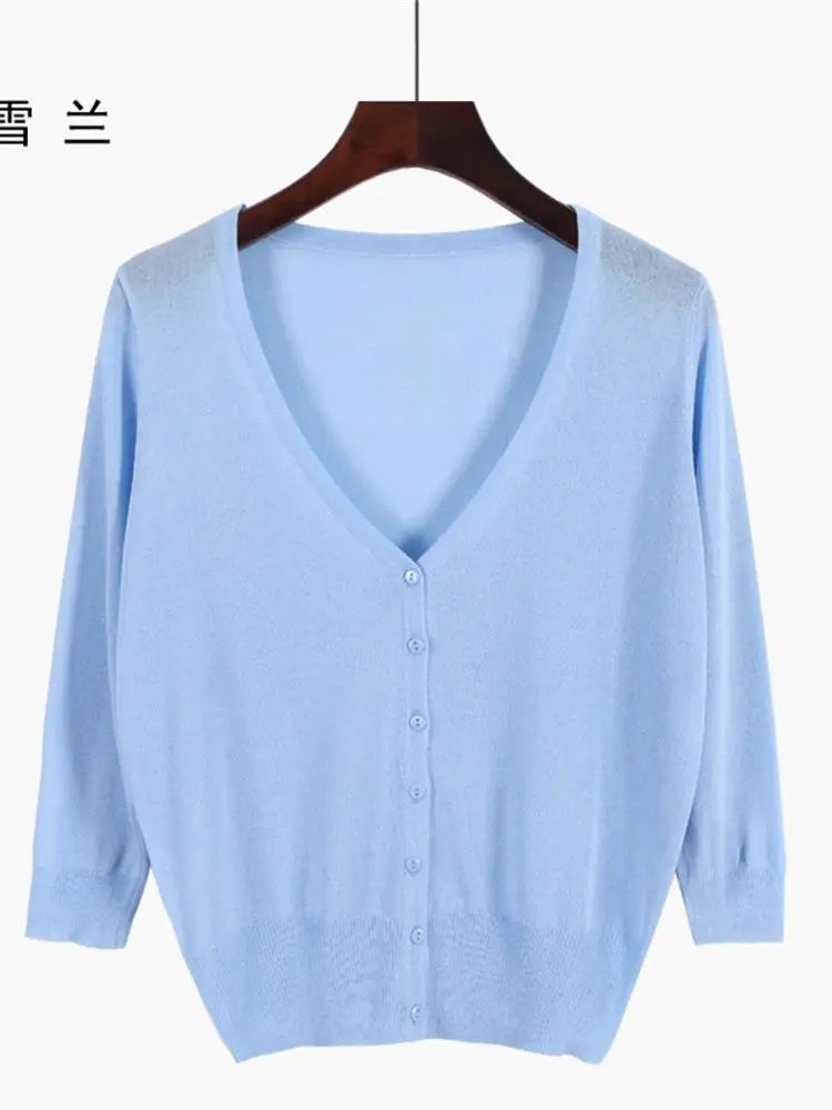 Korean Fashion Summer Autumn M-6XL Women V-Neck Knitted Casual Loose Full Sleeve Sweaters Cardigans Lady Knitting Outwear ZY6870 - Matrix Studios