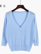Korean Fashion Summer Autumn M-6XL Women V-Neck Knitted Casual Loose Full Sleeve Sweaters Cardigans Lady Knitting Outwear ZY6870 - Matrix Studios