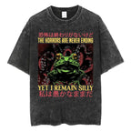 The Horrors Are Never Ending Yet I Remain Silly T-shirt Funny Japanese Style Frog Retro Washed T Shirt Men's Oversized Tees Tops