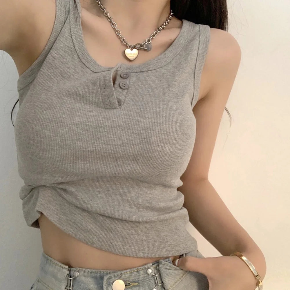 Tank Top for Women Ribbed Button Down Sleeveless Blouse Solid Color Casual Women's Teens Trendy Basic Summer Dresses - Matrix-studios.com