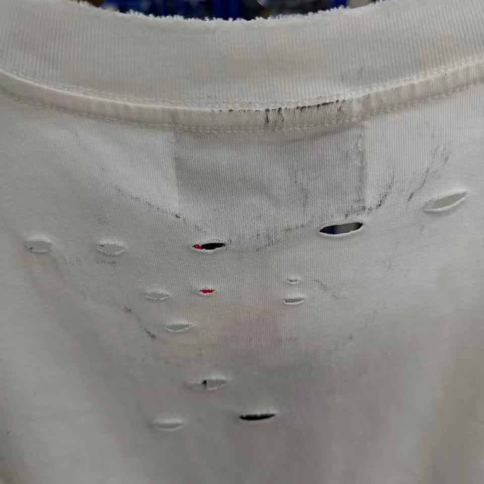 Satoshi Nakamoto T-shirt 26SS Destroyed Washed White Letter Print Vintage Ripped Short-Sleeved T Shirts Men Women Streetwear - Matrix-studios.com