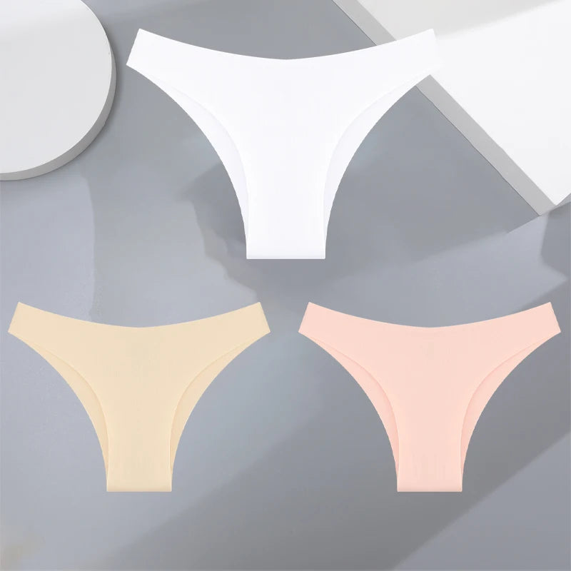 3Pcs Ultra-thin Seamless Silk Underwear Women's Panties Sexy Low-Waist Stretch Bikini Solid Color Briefs Lingerie XS-XXL Fashion - Matrix Studios