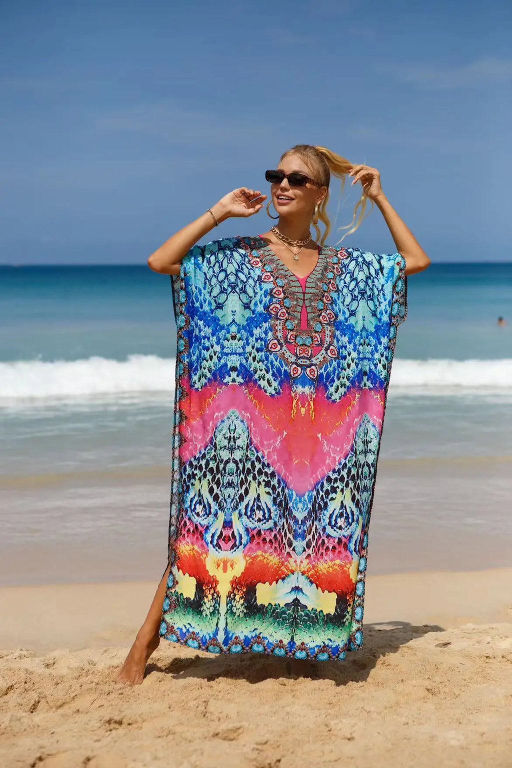 Kaftan Dresses Tropical Printed Cover Ups for Swimwear Women Elegant Maxi Robe Holiday Bathing Suits Dropshipping Hot Sales - Matrix Studios