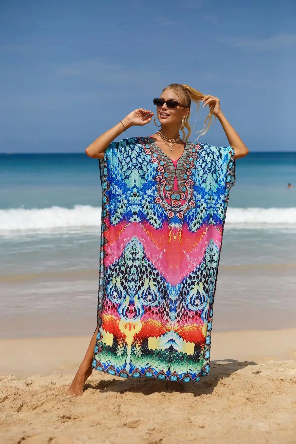 Kaftan Dresses Tropical Printed Cover Ups for Swimwear Women Elegant Maxi Robe Holiday Bathing Suits Dropshipping Hot Sales - Matrix Studios